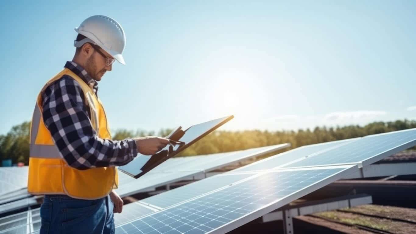 technicien qui étudie de la structure des panneau solaire