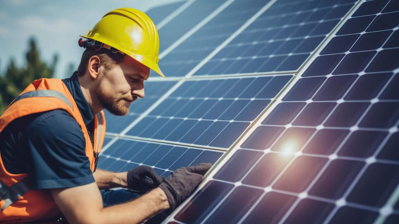 technicien qui fait maintenance sur un panneau solaire
