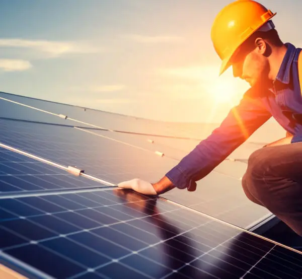 intervention d'un technicien sur un panneau solaire